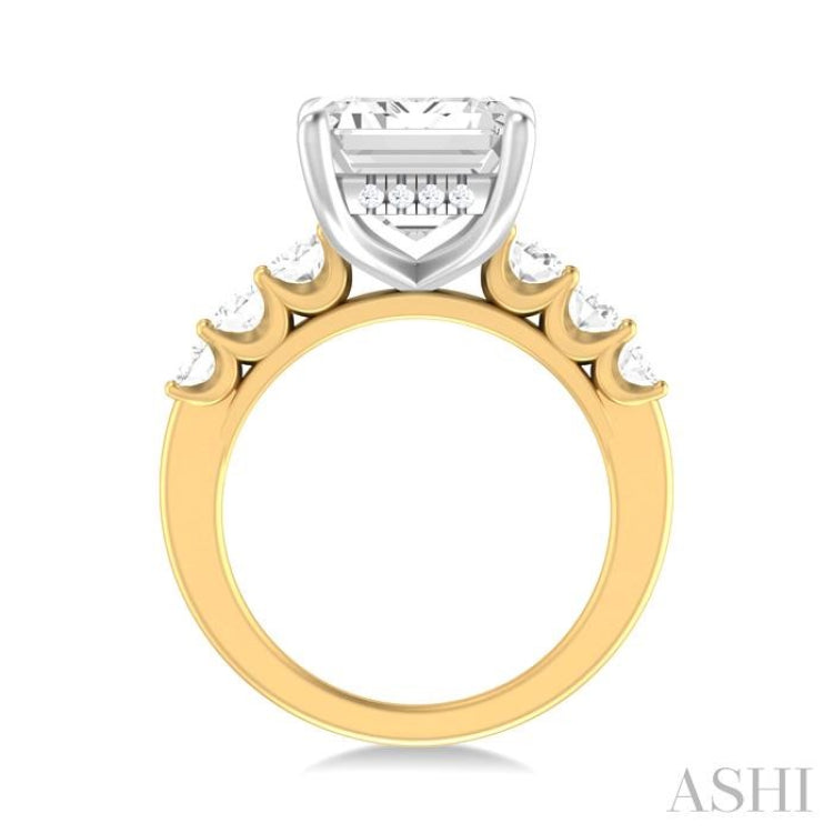 1 1/4 Ctw Emerald Shape Oval and Round Cut Diamond Semi Mount Engagement Ring in 14K Yellow and White Gold