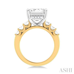 1 1/4 Ctw Emerald Shape Oval and Round Cut Diamond Semi Mount Engagement Ring in 14K Yellow and White Gold