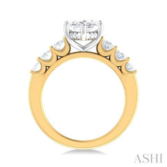 1 1/4 Ctw Marquise Shape Oval and Round Cut Diamond Semi Mount Engagement Ring in 14K Yellow and White Gold