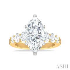 1 1/4 Ctw Marquise Shape Oval and Round Cut Diamond Semi Mount Engagement Ring in 14K Yellow and White Gold