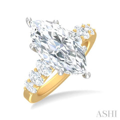 1 1/4 Ctw Marquise Shape Oval and Round Cut Diamond Semi Mount Engagement Ring in 14K Yellow and White Gold