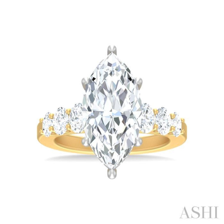 1 1/4 Ctw Marquise Shape Oval and Round Cut Diamond Semi Mount Engagement Ring in 14K Yellow and White Gold