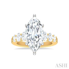 1 1/4 Ctw Marquise Shape Oval and Round Cut Diamond Semi Mount Engagement Ring in 14K Yellow and White Gold