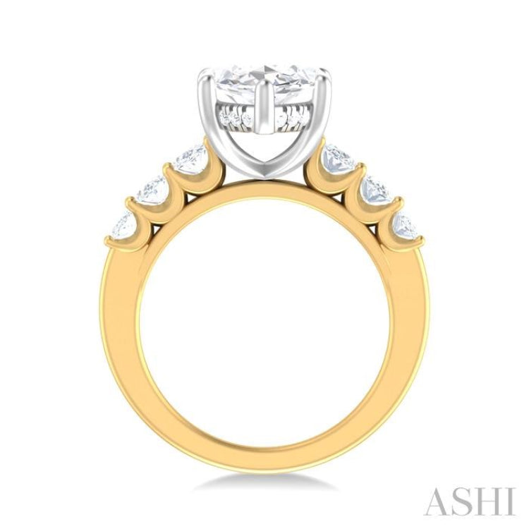 1 1/4 Ctw Marquise Shape Oval and Round Cut Diamond Semi Mount Engagement Ring in 14K Yellow and White Gold