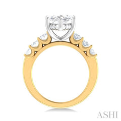 1 1/4 Ctw Marquise Shape Oval and Round Cut Diamond Semi Mount Engagement Ring in 14K Yellow and White Gold