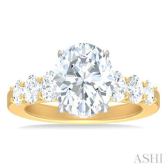 1 1/4 Ctw Oval Shape Oval and Round Cut Diamond Semi Mount Engagement Ring in 14K Yellow and White Gold