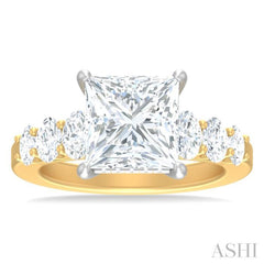 1 1/4 Ctw Princess Shape Oval and Round Cut Diamond Semi Mount Engagement Ring in 14K Yellow and White Gold