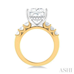 1 1/4 Ctw Princess Shape Oval and Round Cut Diamond Semi Mount Engagement Ring in 14K Yellow and White Gold