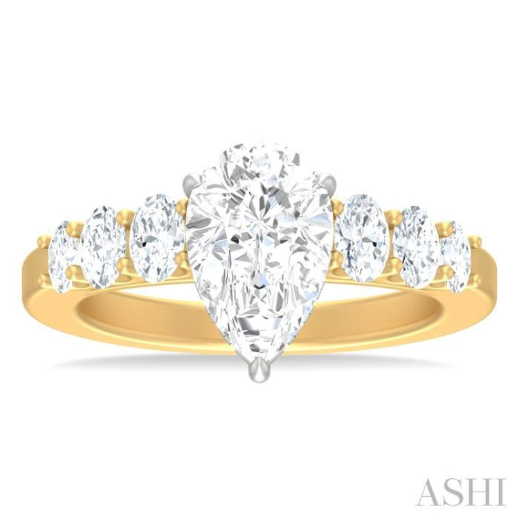 1 Ctw Pear Shape Oval and Round Cut Diamond Semi Mount Engagement Ring in 14K Yellow and White Gold