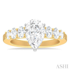 1 Ctw Pear Shape Oval and Round Cut Diamond Semi Mount Engagement Ring in 14K Yellow and White Gold