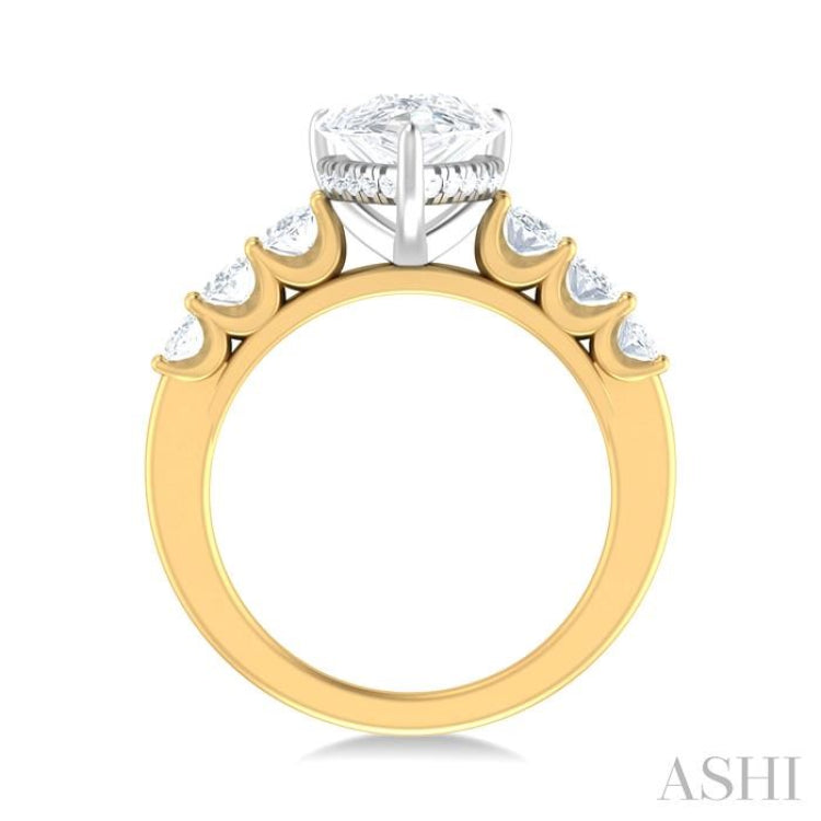 1 1/4 Ctw Pers Shape Oval and Round Cut Diamond Semi Mount Engagement Ring in 14K Yellow and White Gold