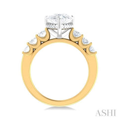 1 1/4 Ctw Pers Shape Oval and Round Cut Diamond Semi Mount Engagement Ring in 14K Yellow and White Gold