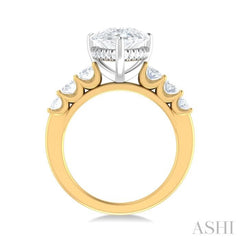 1 1/4 Ctw Pers Shape Oval and Round Cut Diamond Semi Mount Engagement Ring in 14K Yellow and White Gold