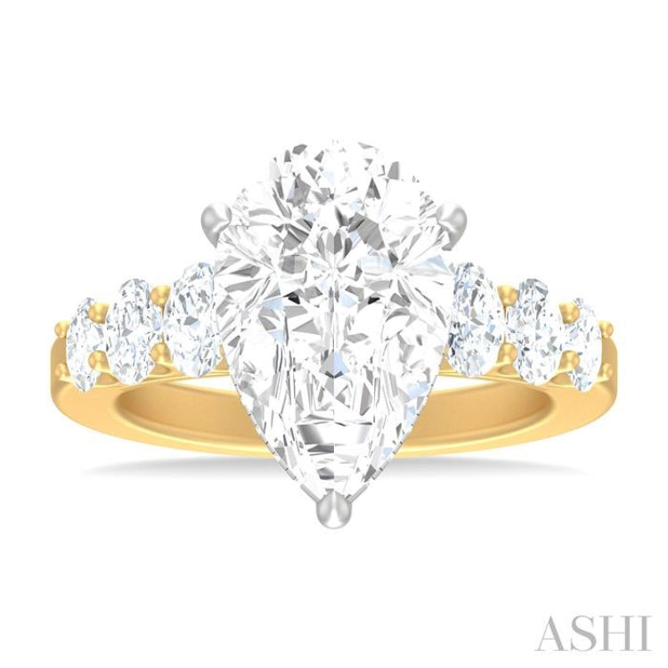 1 1/4 Ctw Pers Shape Oval and Round Cut Diamond Semi Mount Engagement Ring in 14K Yellow and White Gold