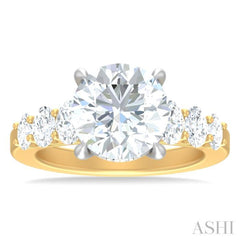 1 1/4 Ctw Round Shape Oval and Round Cut Diamond Semi Mount Engagement Ring in 14K Yellow and White Gold