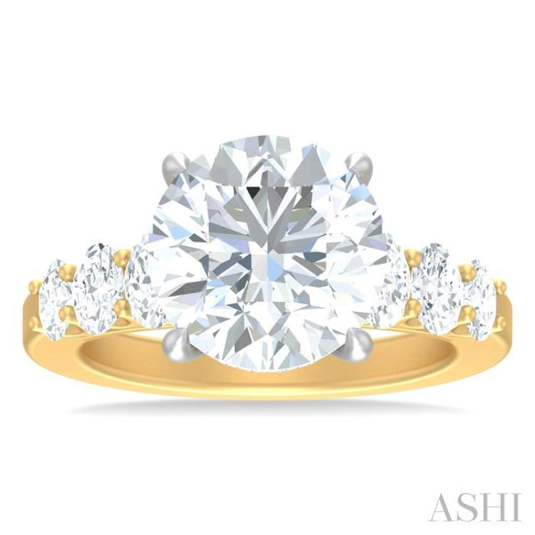 1 1/4 Ctw Round Shape Oval and Round Cut Diamond Semi Mount Engagement Ring in 14K Yellow and White Gold