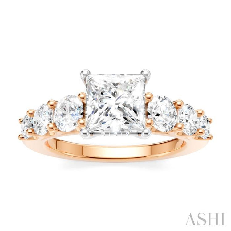 1 1/10 Ctw Princess Shape Round Cut Diamond Semi-Mount Engagement Ring in 14K Rose and White Gold