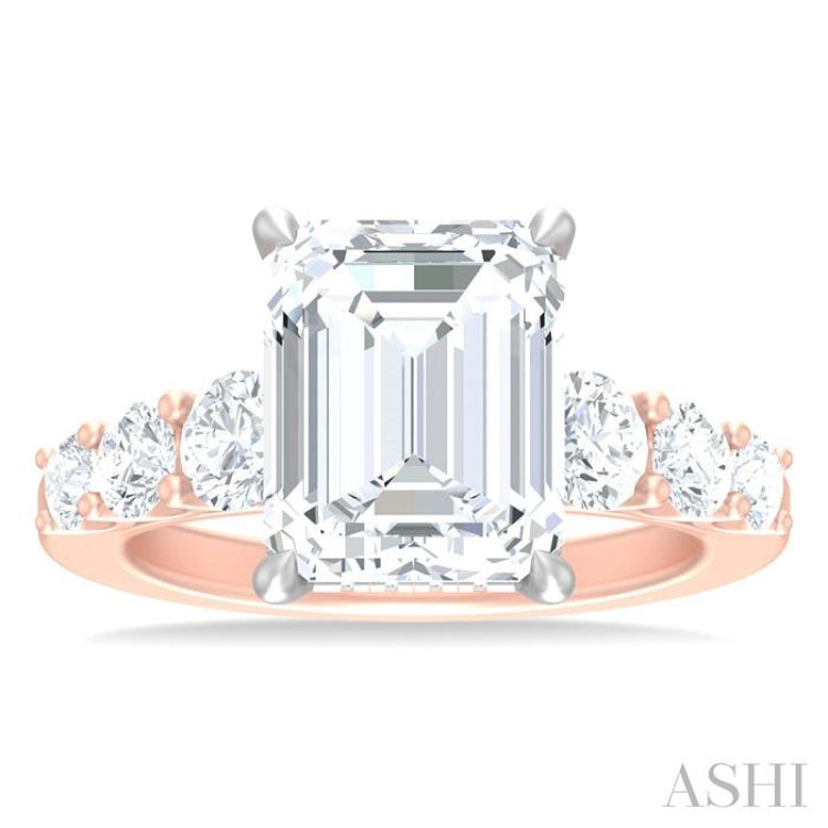 1 1/4 Ctw Emerald Shape Round Cut Diamond Semi Mount Engagement Ring in 14K Rose and White Gold