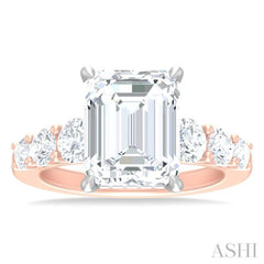 1 1/4 Ctw Emerald Shape Round Cut Diamond Semi Mount Engagement Ring in 14K Rose and White Gold
