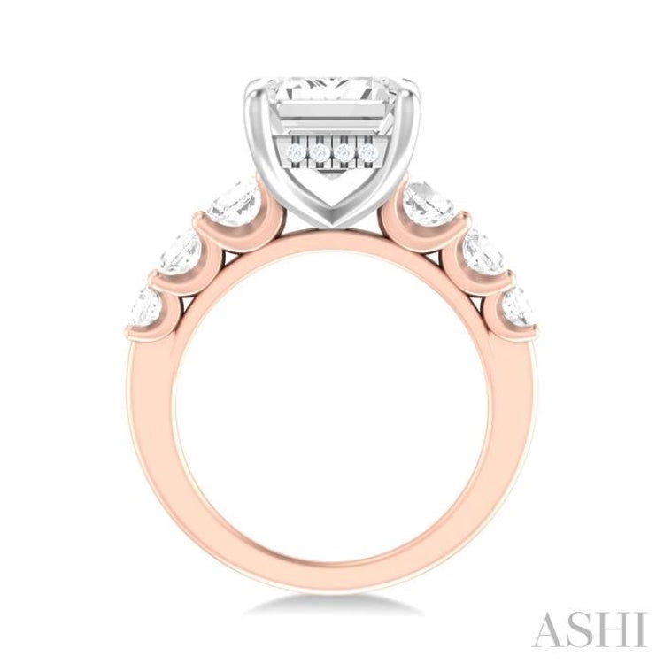 1 1/4 Ctw Emerald Shape Round Cut Diamond Semi Mount Engagement Ring in 14K Rose and White Gold