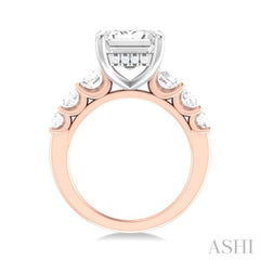 1 1/4 Ctw Emerald Shape Round Cut Diamond Semi Mount Engagement Ring in 14K Rose and White Gold