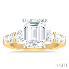 1 1/5 Ctw Emerald Shape Round Cut Diamond Semi Mount Engagement Ring in 14K Yellow and White Gold