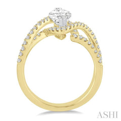 5/8 Ctw Marquise Center Bypass Shank Semi Mount Round Cut Diamond Ring in 14K Yellow and White Gold