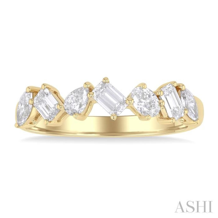 3/4 Ctw Mixed Shape Diamond Cut Fashion Band in 14K Yellow Gold