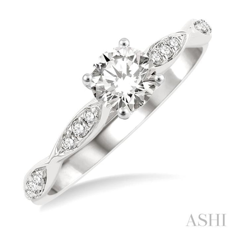 1/6 Ctw Marquise Carved Round Cut Diamond Semi Mount Engagement Ring in 14K White Gold