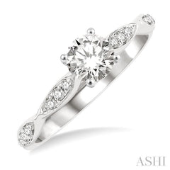 1/6 Ctw Marquise Carved Round Cut Diamond Semi Mount Engagement Ring in 14K White Gold