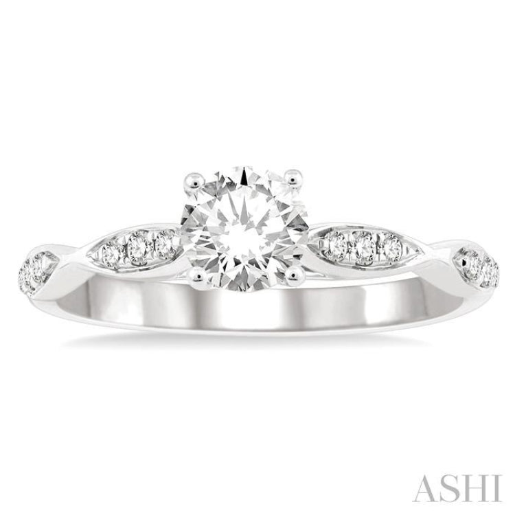 1/6 Ctw Marquise Carved Round Cut Diamond Semi Mount Engagement Ring in 14K White Gold
