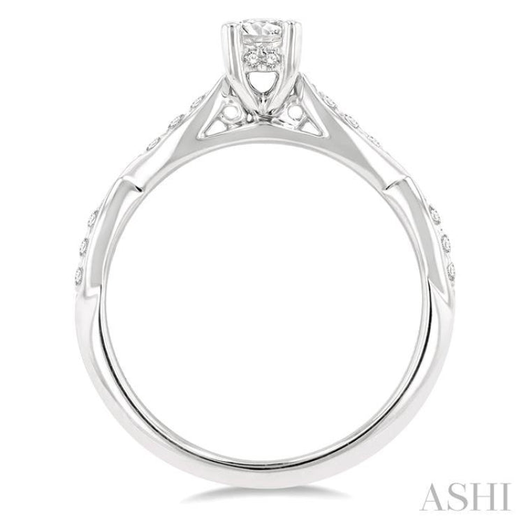 1/6 Ctw Marquise Carved Round Cut Diamond Semi Mount Engagement Ring in 14K White Gold