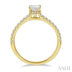 1/2 Ctw Round Cut Diamond Ladies Engagement Ring With 1/4 Ct Emerald Cut Center Stone in 14K Yellow Gold