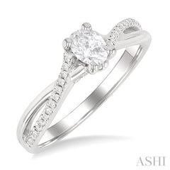 1/6 Ctw Split Crisscross Shank Oval Shape Round Cut Diamond Semi Mount Engagement Ring in 14K White Gold