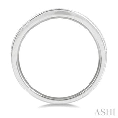 1/2 ctw Curved Center Milgrain Border Round Cut Diamond Wedding Band in 14K White Gold