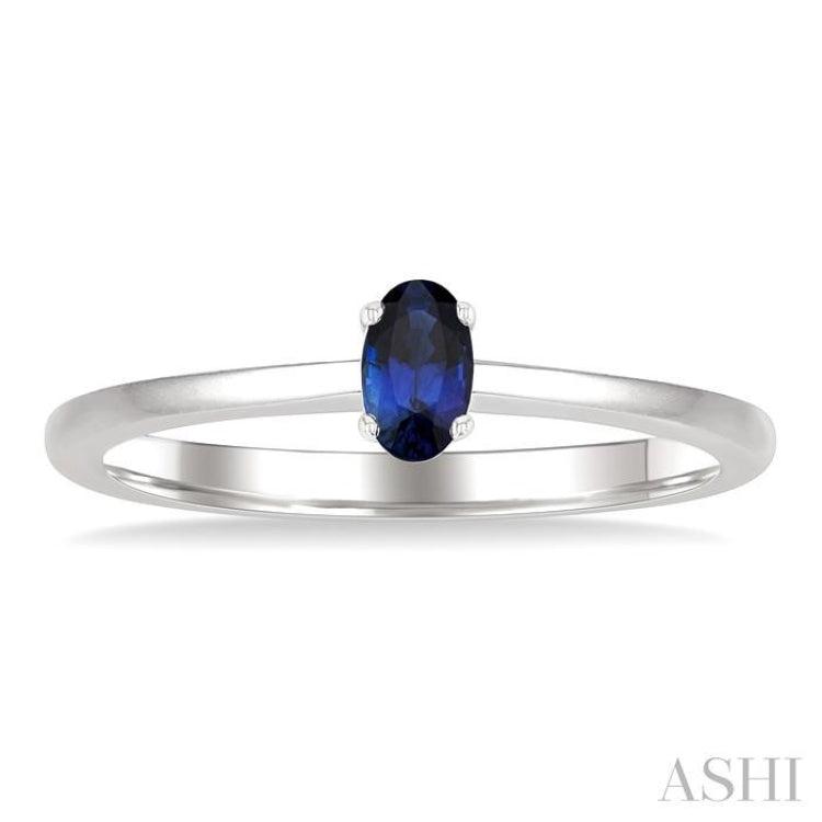5x3 MM Oval Shape Sapphire Precious Solitaire Ring in 14K White Gold
