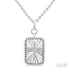 1/20 Ctw Rectangle Fluted Medallion Single Cut Diamond Cross Pendant With Chain in Sterling Silver