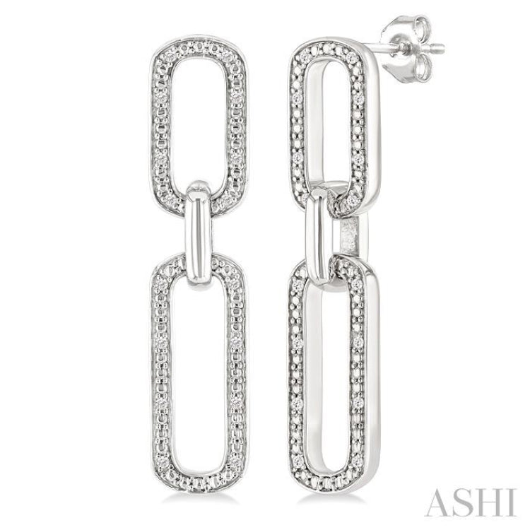 1/10 Ctw Bold Single Cut Diamond Paperclip Earrings in Sterling Silver