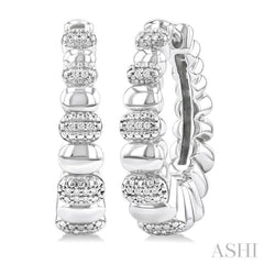 1/10 Ctw Bold Ribbed Single Cut Diamond Hoop Fashion Earrings in Sterling Silver