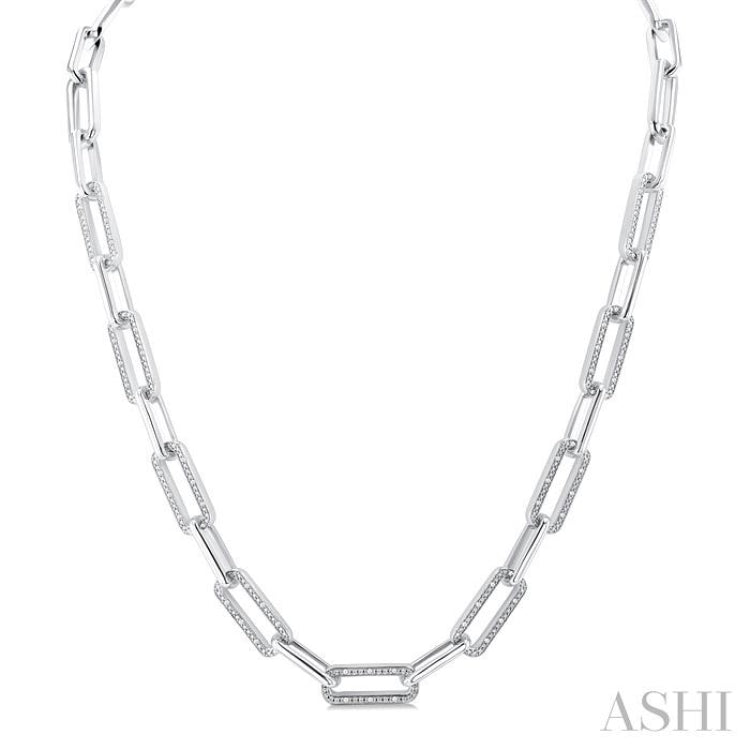1/4 Ctw Bold Round Cut Diamond Paperclip Necklace in Sterling Silver