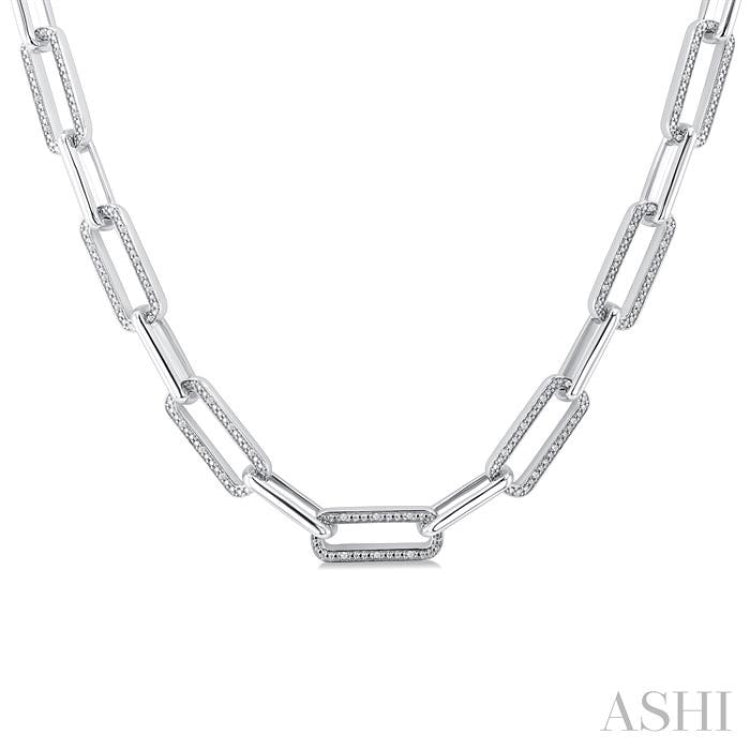 1/4 Ctw Bold Round Cut Diamond Paperclip Necklace in Sterling Silver