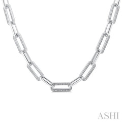 1/4 Ctw Bold Round Cut Diamond Paperclip Necklace in Sterling Silver