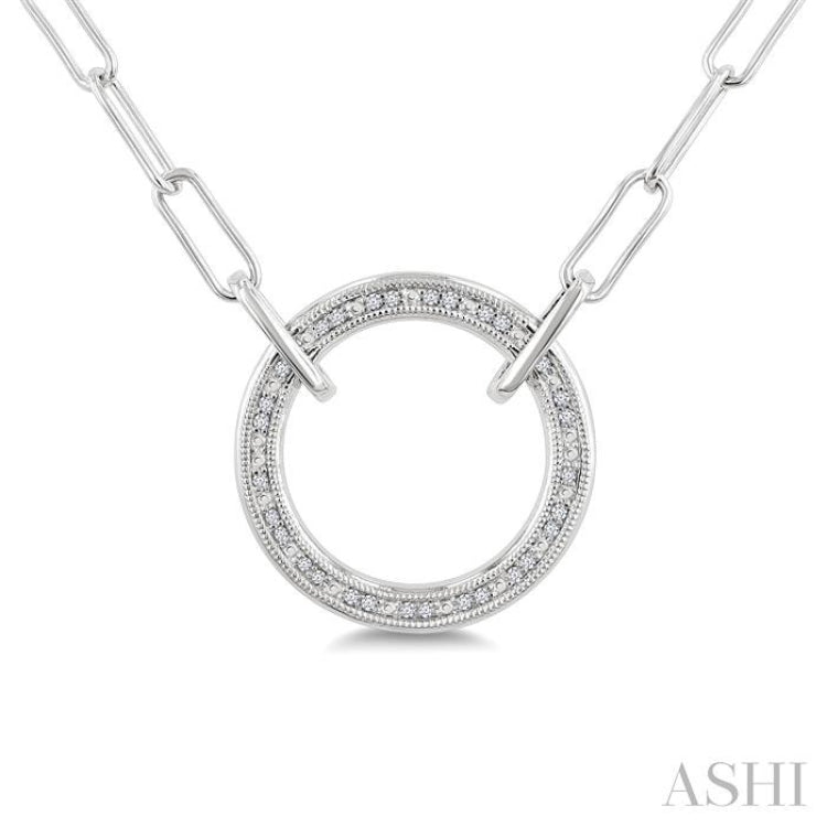 1/10 Ctw Round Cut Diamond Circle Pendant With Paperclip Chain in Sterling Silver