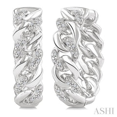 1/10 Ctw Single Cut Diamond Curb & Cuban Earrings in Sterling Silver