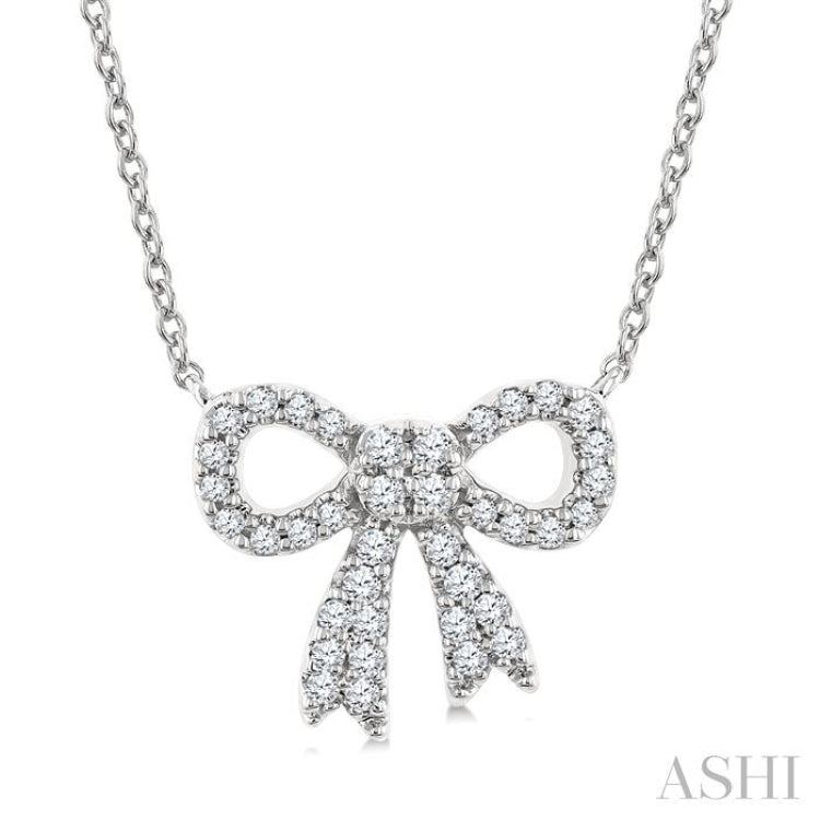 1/5 Ctw Bow Single Cut Diamond Petite Fashion Pendant With Chain in 10K White Gold