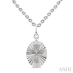 1/10 Ctw Oval Fluted Medallion Single Cut Diamond Cross Pendant With Chain in Sterling Silver