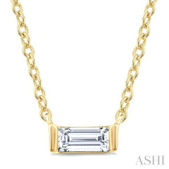 1/20 Ctw Baguette Diamond Bezel Set Petite Fashion Pendant With Chain in 10K Yellow Gold