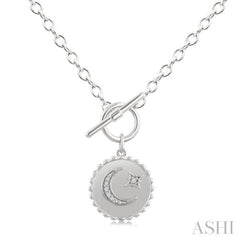 1/20 Ctw Moon & Star Medallion Toggle Single Cut Diamond Fashion Pendant With Chain in Sterling Silver