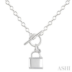 1/10 Ctw Lock & Key Toggle Single Cut Diamond Fashion Pendant With Chain in Sterling Silver