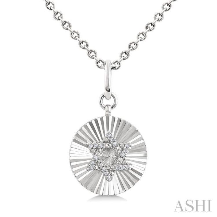1/10 Ctw Round Fluted Medallion Single Cut Diamond Star of David Pendant With Chain in Sterling Silver